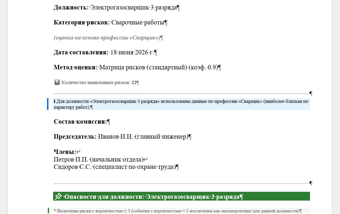 Карта рисков Электрогазосварщик